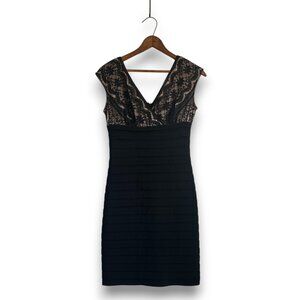Adrianna Papell Umpire Waist Lace Bodycon Black Mini Cocktail Dress Size 2 P